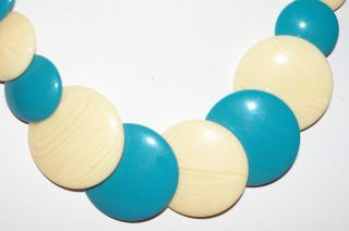 Vintage 1980s Necklace Beaded Turquoise Cream Fun Prep
