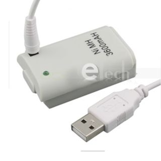   Controller Battery Pack + USB Charger Cable for Xbox 360 Game White