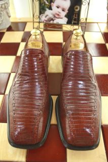 David Eden Burgundy Lizard Skin Loafer Shoes Size 10 5 D