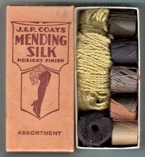 Vintage J P Coats Mending Silk Thread Full Box Assortment
