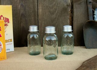 Mini Vtg Mason Glass Fruit Jar Salt Pepper Shakers Toothpick Holder 