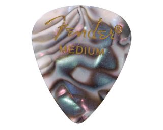 The Fender Premium Celluloid Abalone guitar picks are a standard 351 