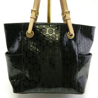 Michael Kors MK AUTH E W Black Signature Mirror Tote Handbag Purse 