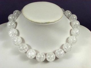 Gemstone Necklace Cracky White Quartz 20mm Round Beads