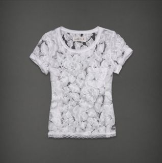 Abercrombie & Fitch Women Sheer Floral Lace Short Sleeve Top Shirt 