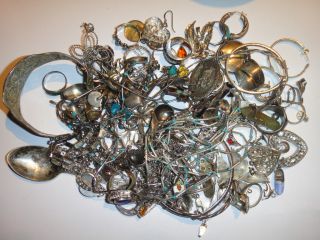 Estate 389G Mixed Lot of Sterling Silver Scrap Jewelry Silverware 13 