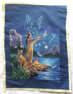 Finished Counted Cross Stitch of a Girl, mountain lion, hidden animals 