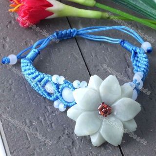 Blue Flower Jade Stone Hand Knitted Adjustable Bracelet