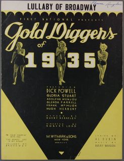 Lullaby of Broadway Dubin Warren 1935 Gold Diggers Sheet Music Gloria 