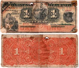 Nicaragua 1 Peso Banco Agricola Mercantil 1896 s 107