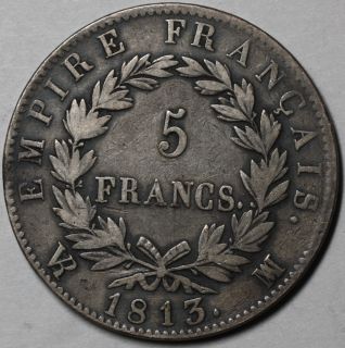   France Silver 5 Francs Napoleon Emperor 1st Empire Lot B