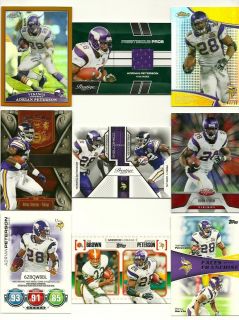 23 card Adrian Peterson lot w Game Used Jersey Blue Refractor Bronze D 