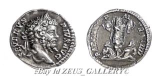 SEPTIMIUS Severus Silver Denarius Coin Parthian Captives Armour Trophy 