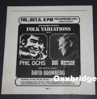 Phil Ochs Doc Watson Original Poster 1970 David Bromberg Folk Protest 