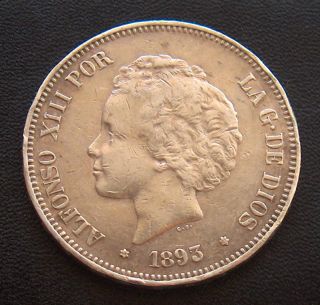 815 INDALO Spain Alfonso XIII Very nice Silver 5 Pesetas 1893 18 93 