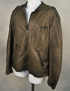 Alfie Bobo Leather Bomber Jacket Perforated Zip Front Olive Brown Mens 