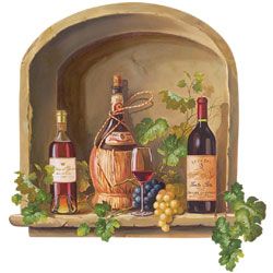 Wine Alcove With Grapes & Vines Bottles Red Wall Mural Sticker Decal 