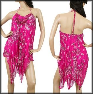 Magenta Hot Pink Sheer Bead Swimsuit Cover or Tunic Top Dress L 75 Off 