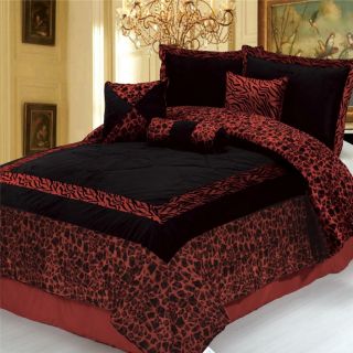   Red Safarina Faux Fur Comforter Set w Matching Curtain Set King
