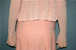 Vintage ALAIA  PARIS Peach w/Knit Ribbing & Scallops Long Sleeve Top 