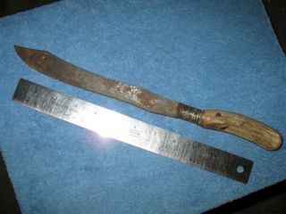 Vintage Kitchen Knife Antique Bone Look Handle Ornate Band Metal Brass 