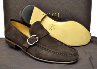Gucci Mens Shoes Covert GG Buckle Classic Cashmere Suede Italy $495 