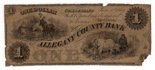 1861 $1 Allegany County Bank Cumberland Maryland Note Civil War Era 