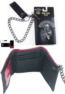 Sons of Anarchy s O A Leather Tri Fold Chain Wallet with Metal Trim 