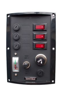 BLACK ELECTRICAL SWITCH PANEL WITH BATTERY TEST GAUGE AND CIGARETTE 