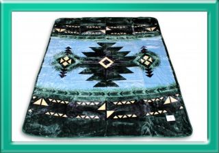 Southwestern Azteca Indian Design Soft Mink Blanket Queen Sage/Green