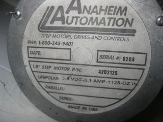 ANAHEIM AUTOMATION 42D212S STEPPER MOTOR 3.6 VDC 6.1 AMP 1125 OZ. IN 