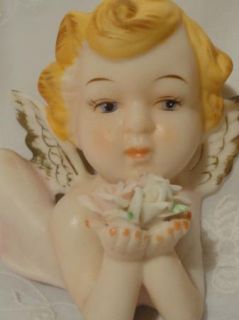 Vtg Tilso Porcelain Bisque Wall Angels Flowers Hand Painted 3 
