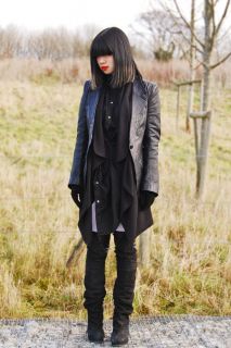 Ann DEMEULEMEESTER Black One Button Leather Blazer Coat Jacket Sz 36 