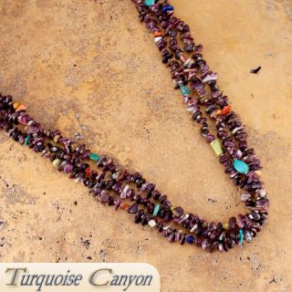 Native American Navajo Purple Shell Turquoise Three Strand Necklace 