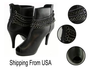 New Fashion Women Boots Booties Ankle High High Heel Shoes SAM11 Black 