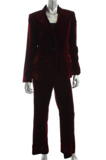 Anne Klein New Golden Sapphire Red 2pc Velvet Flat Front Pant Suit 10 