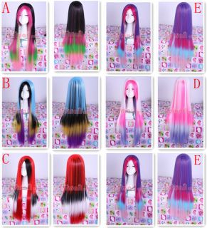 New!!85cm long mix rainbow wig straight Anime cosplay wig CB45