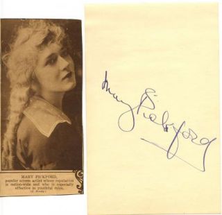MARY PICKFORD AUTHENTIC SIGNED 8 X 5 CUT PAGE AUTOGRAPH + NEWSPAPER 
