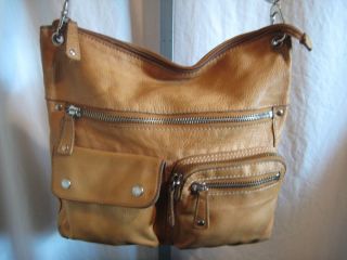 Fossil Large Pebbled Natural Tan Leather Crossbody Shoulder Handbag 