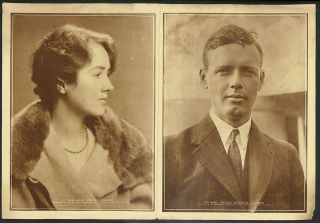 Col. Charles Lindbergh & Anne Spencer Morrow sepiatone Boston Herald 