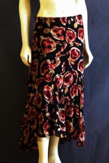 Anne Klein Black Red Floral Silk Plus Skirt 22W   Asymmetrical