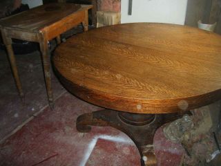 VINTAGE Oak Antique pedistal Dining table leaves 1930 40s GOOD 