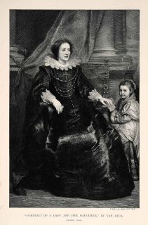 1895 Wood Engraving Timothy Cole Anthony Van Dyck Portrait Lady 