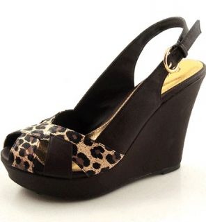 qupid lena 100 leopard dark brown platform wedge sandal