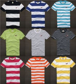 HOLLISTER BY ABERCROMBIE MENS STRIPED T SHIRT WOODS COVE EMBROIDERED 