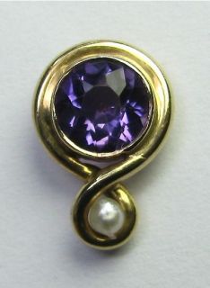 Antique Art Nouveau 14K Gold Amethyst & Seed Pearl Stick Pin