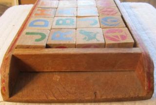   Vintage Whimsie Wooden Blocks in Pull Along Wagon Childrens Toy Set