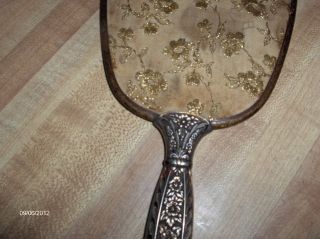 Vintage Gold and Silver Beveled Hand Held Mirror 13 1 2  Long