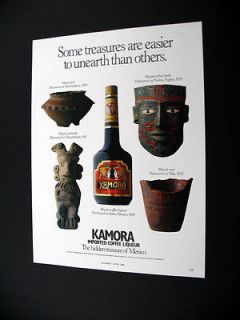 kamora liqueur mayan pot statue mask vase 1990 print ad