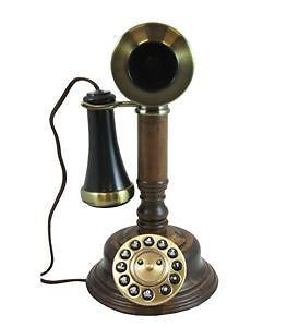 Wood Candlestick Phone   WALNUT retro nostalgic vintage styled 
